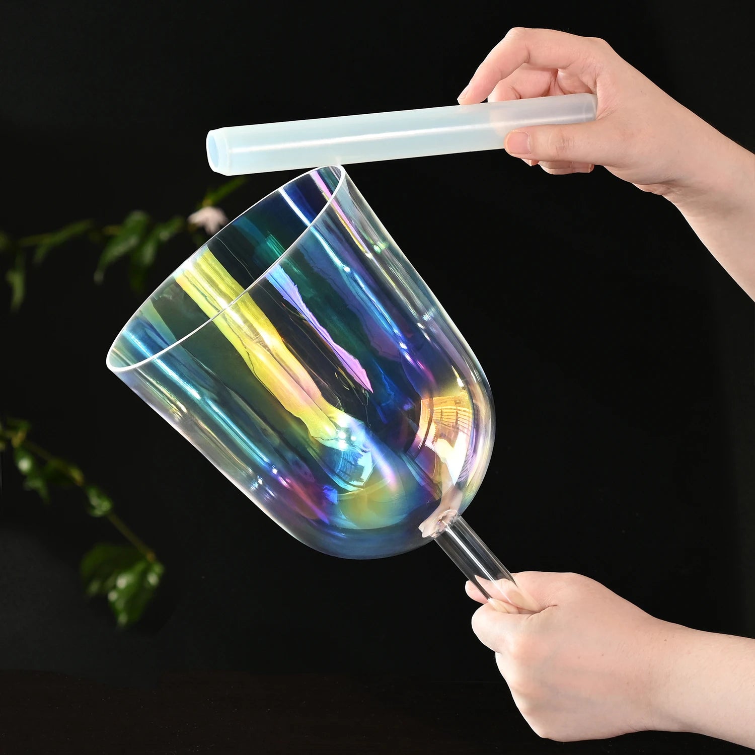6 inch Hollow Handle Clear Cosmic Light Crystal Singing Bowl