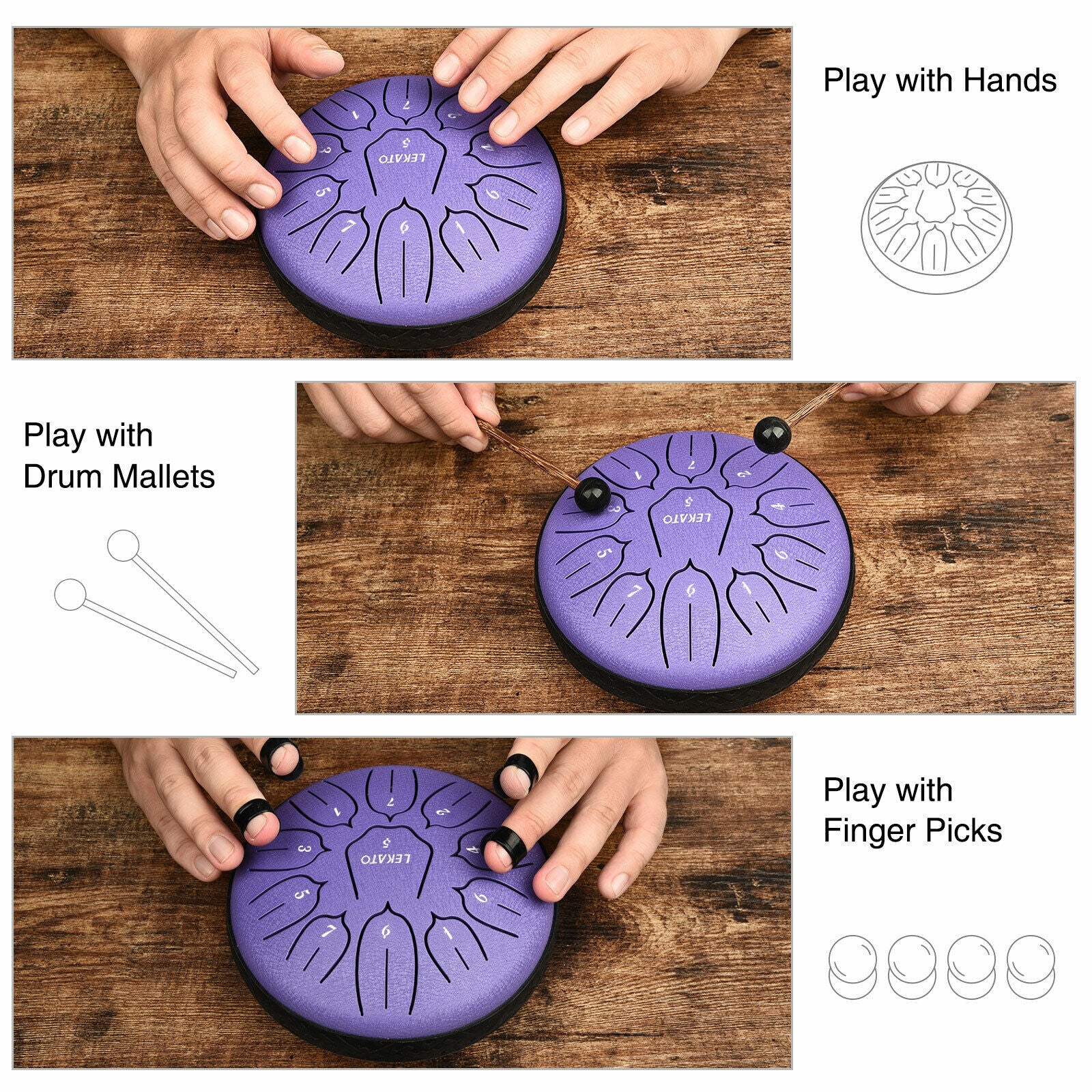 Musical Instrument Steel Tongue Drum with Drumsticks